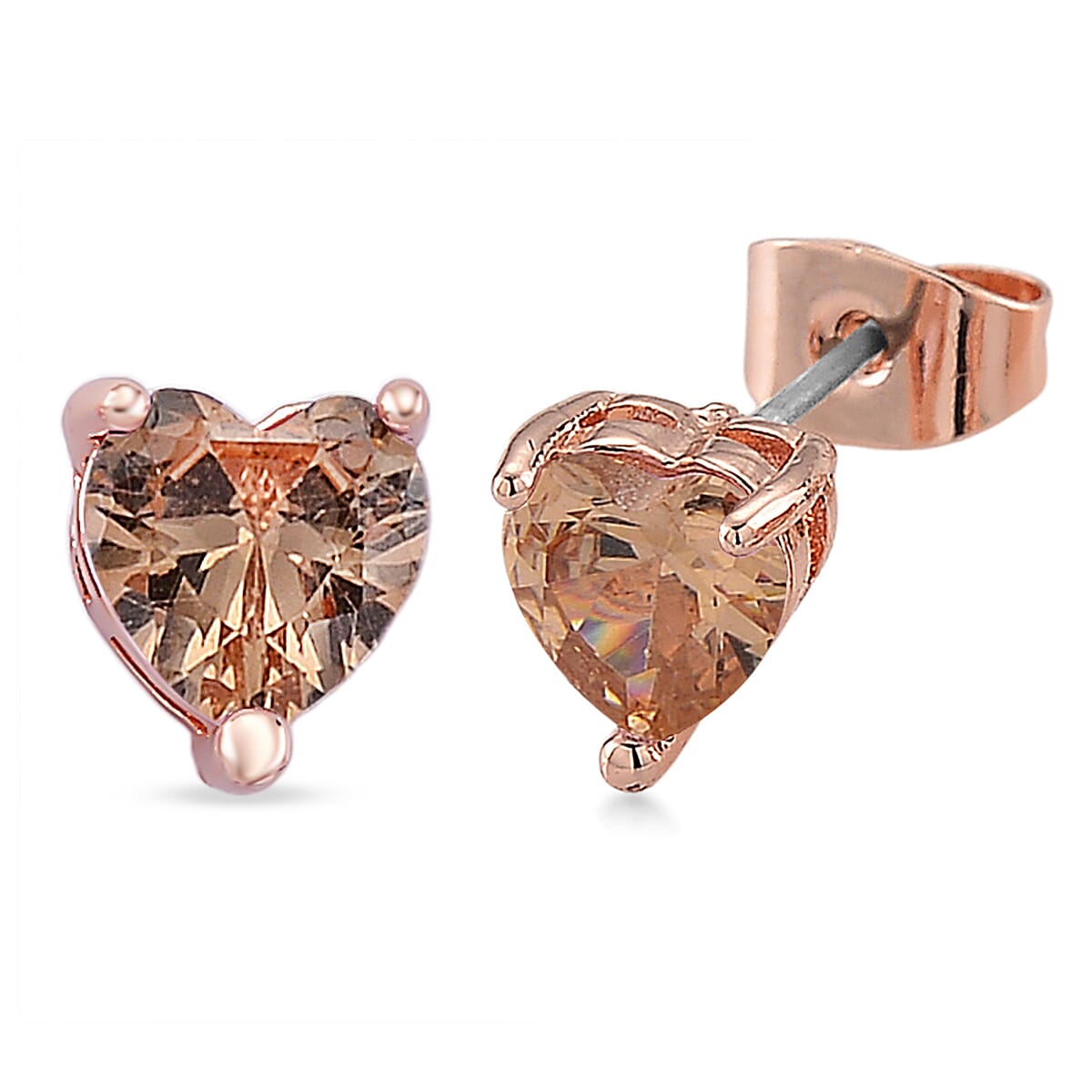 3 Piece Set - Champagne Austrian Crystal Heart Bracelet (7.50In), Earrings and Necklace (20-22 Inches) in Goldtone image number 8