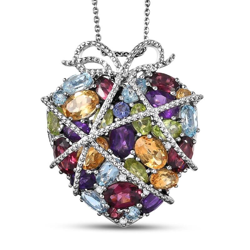GP Special Amore Collection Premium Multi Gemstone 8.25 ctw Pendant Necklace in Rhodium Over Sterling Silver 20 Inches