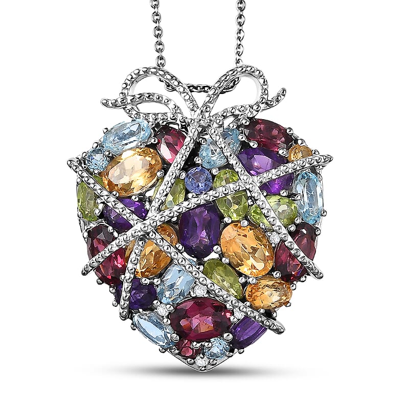 GP Special Amore Collection Premium Multi Gemstone 8.25 ctw Pendant Necklace in Rhodium Over Sterling Silver 20 Inches