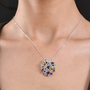 GP Premium Multi Gemstone 4.20 ctw Pendant Necklace in Rhodium Over Sterling Silver 20 Inches 