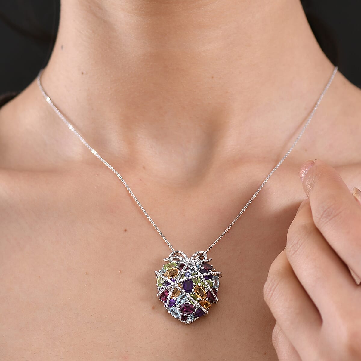 GP Premium Multi Gemstone 4.20 ctw Pendant Necklace in Rhodium Over Sterling Silver 20 Inches  image number 3