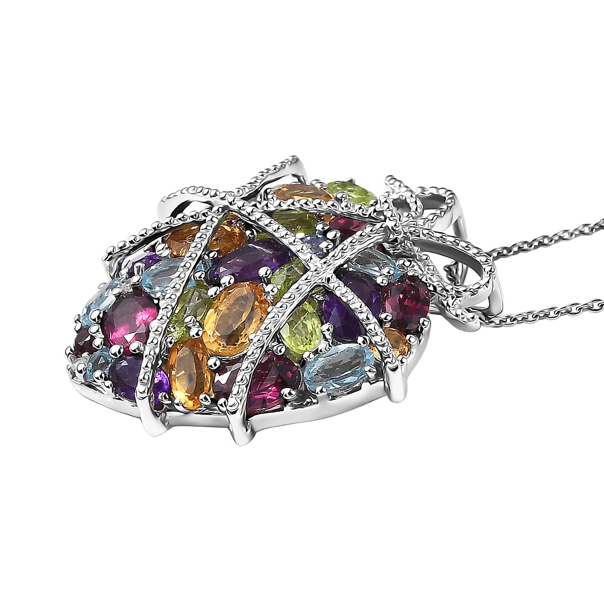 GP Premium Multi Gemstone 4.20 ctw Pendant Necklace in Rhodium Over Sterling Silver 20 Inches  image number 4