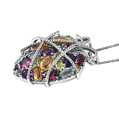 GP Special Amore Collection Premium Multi Gemstone 8.25 ctw Pendant Necklace in Rhodium Over Sterling Silver 20 Inches