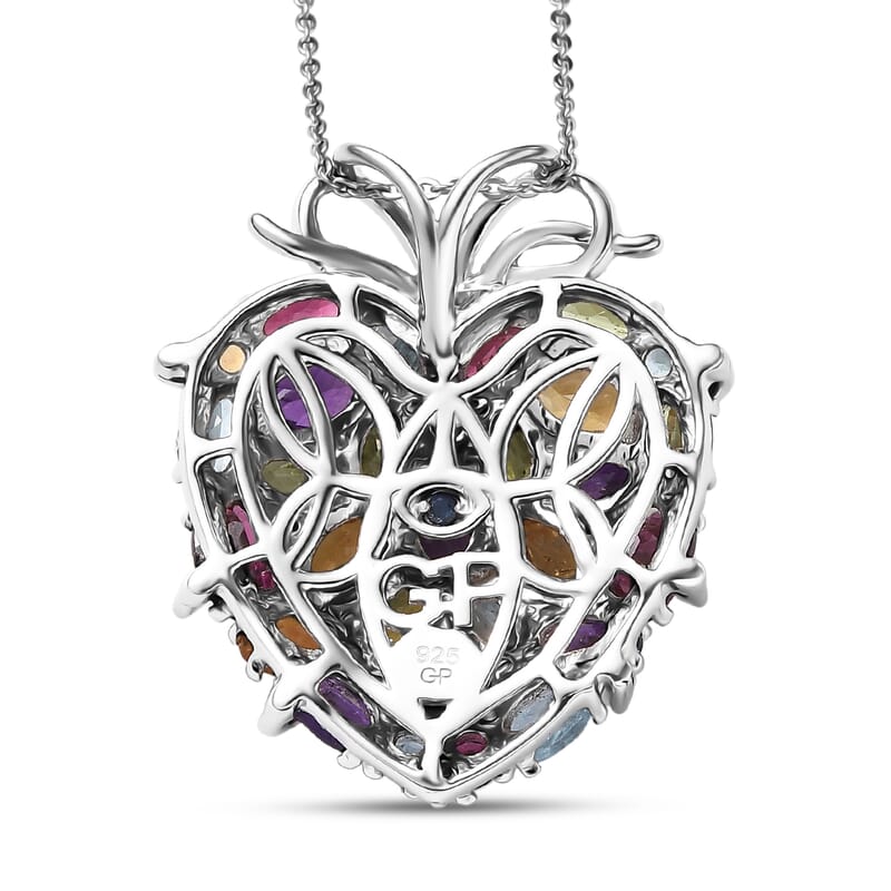 GP Special Amore Collection Premium Multi Gemstone 8.25 ctw Pendant Necklace in Rhodium Over Sterling Silver 20 Inches
