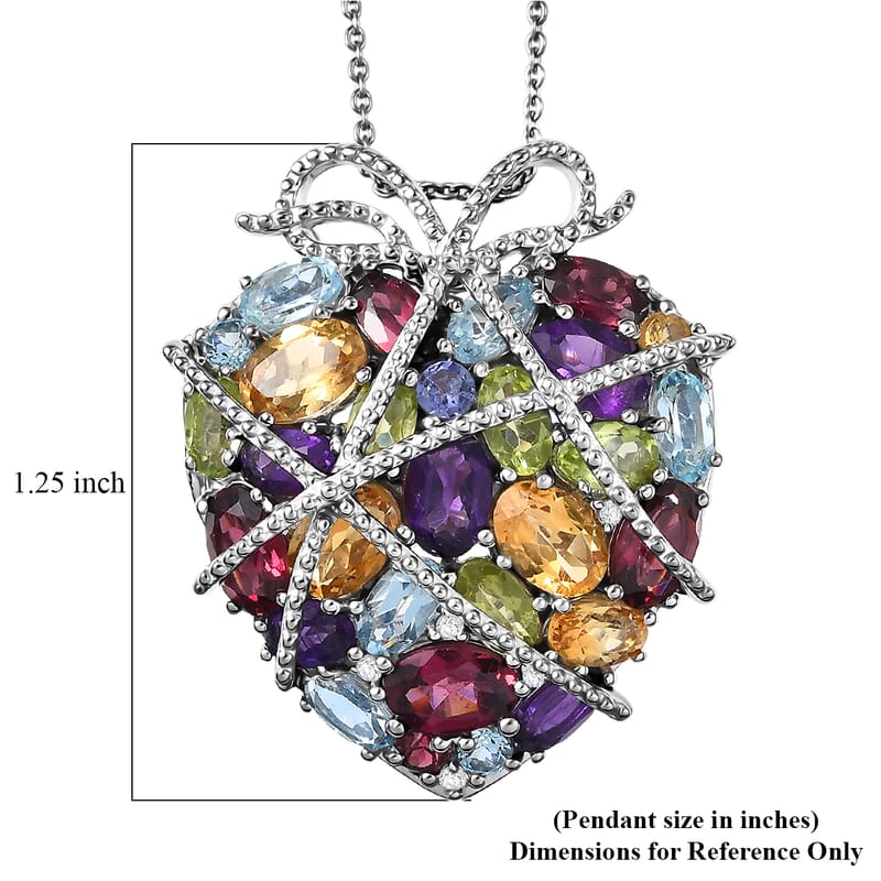 GP Special Amore Collection Premium Multi Gemstone 8.25 ctw Pendant Necklace in Rhodium Over Sterling Silver 20 Inches