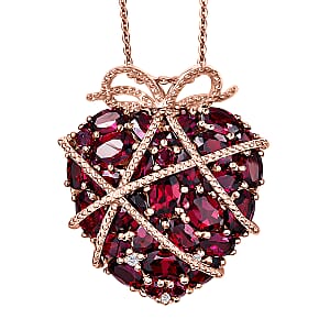 GP Premium Orissa Rhodolite Garnet and White Zircon 9.80 ctw Pendant Necklace in 18K Vermeil Rose Gold Over Sterling Silver 20 Inches (Del. in 8-10 Days)
