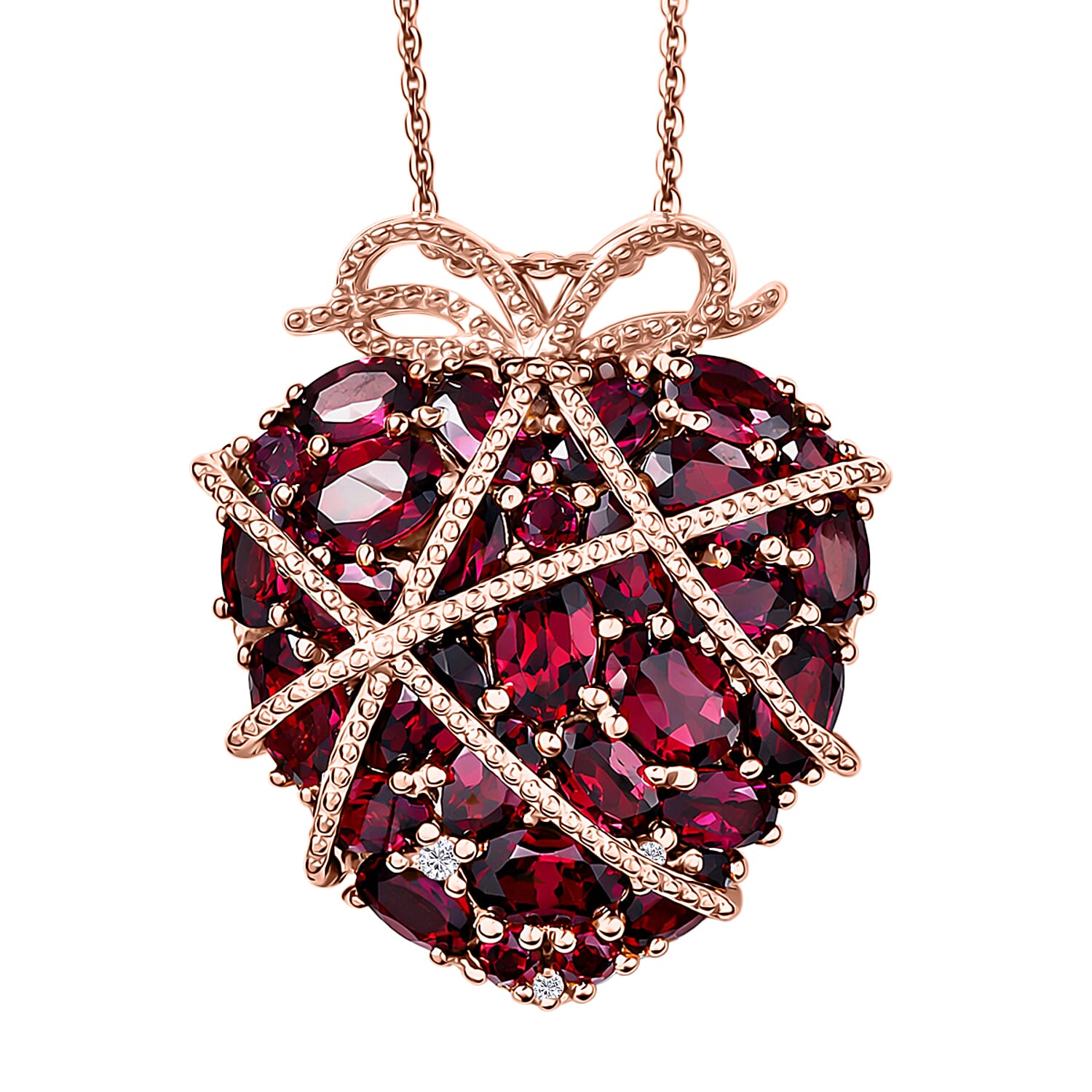 GP Premium Orissa Rhodolite Garnet and White Zircon 9.80 ctw Pendant Necklace in 18K Vermeil Rose Gold Over Sterling Silver 20 I