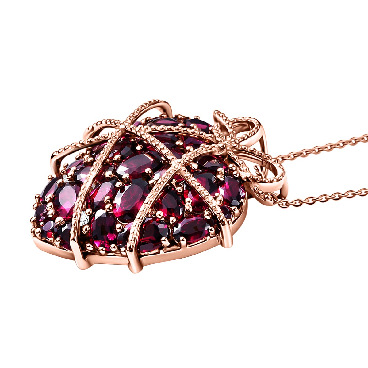GP Premium Orissa Rhodolite Garnet and White Zircon 9.80 ctw Pendant Necklace in 18K Vermeil Rose Gold Over Sterling Silver 20 Inches (Del. in 8-10 Days) image number 4