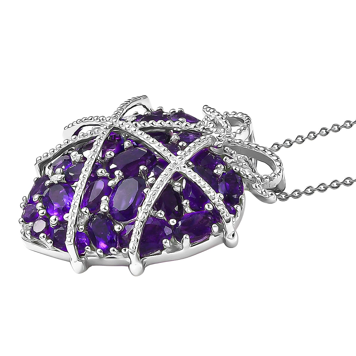 GP Special Amore CollectIon Premium African Amethyst and White Zircon 5.85 ctw Pendant Necklace in Rhodium Over Sterling Silver 20 Inches (Del. in 8-10 Days) image number 4