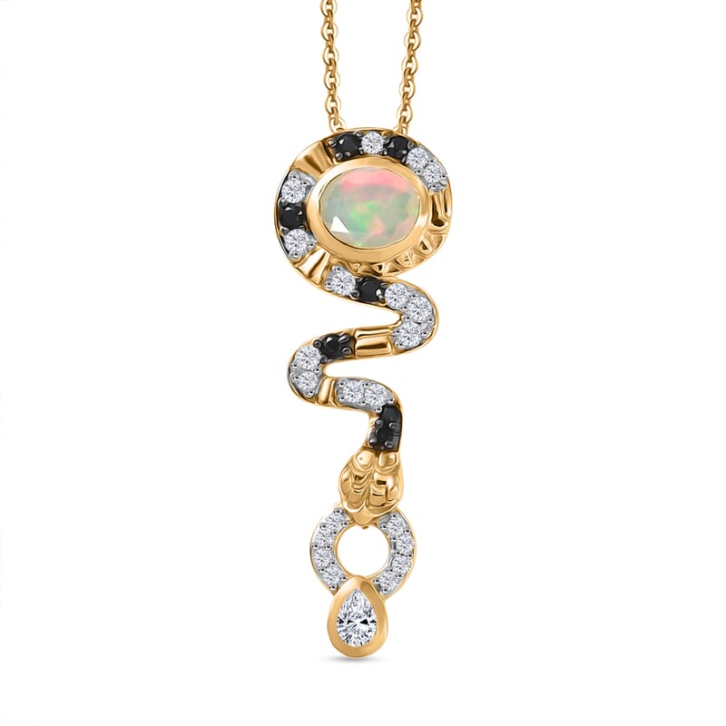 D'Joy Ethiopian Welo Opal and Multi Gemstone 0.60 ctw Pendant Necklace in 14K Yellow Gold Over Sterling Silver 20 Inches