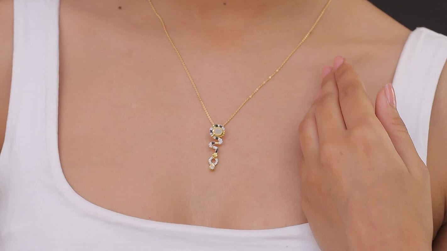 D''Joy Ethiopian Welo Opal, Multi Gemstone Pendant Necklace (20 Inches) in 14K YG Over Sterling Silver 0.60 ctw