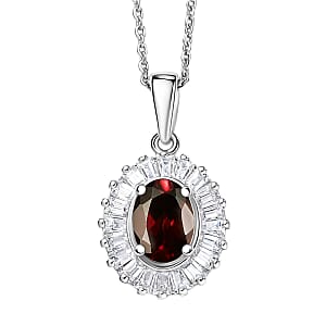 D'Joy Premium Red Zircon and Moissanite 2.00 ctw Pendant Necklace in Rhodium Over Sterling Silver 20 Inches 