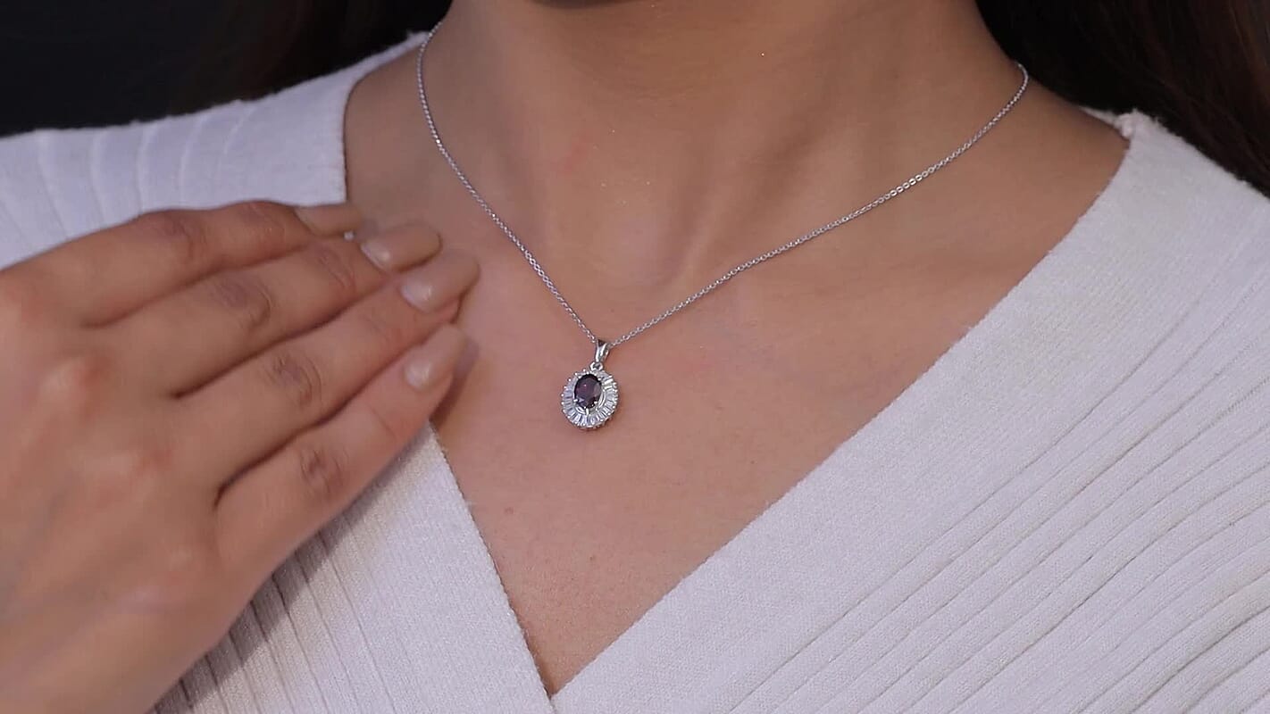 D'Joy Premium Red Zircon and Moissanite 2.00 ctw Pendant Necklace in Rhodium Over Sterling Silver 20 Inches