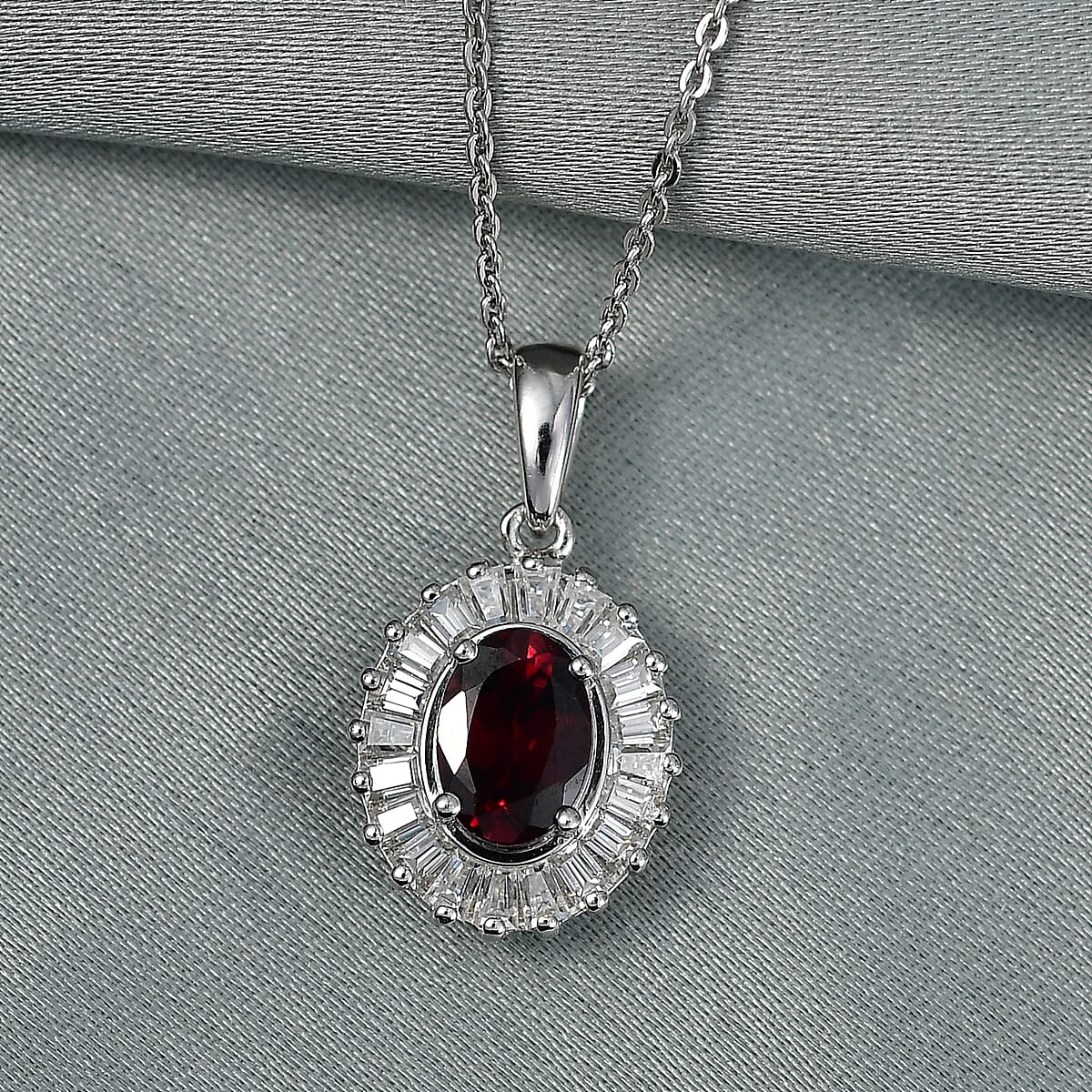 D'Joy Premium Red Zircon and Moissanite 2.00 ctw Pendant Necklace in Rhodium Over Sterling Silver 20 Inches  image number 1