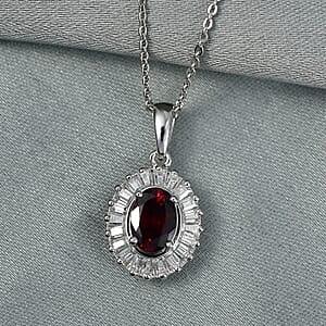 D'Joy Premium Red Zircon and Moissanite 2.00 ctw Pendant Necklace in Rhodium Over Sterling Silver 20 Inches 