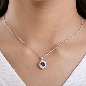 D'Joy Premium Red Zircon and Moissanite 2.00 ctw Pendant Necklace in Rhodium Over Sterling Silver 20 Inches 