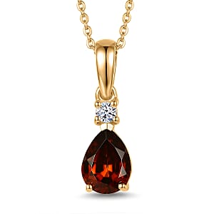 Premium Red Zircon and Luxuriant Lab Grown Diamond G-H SI 2.00 ctw Pendant Necklace in 18K Vermeil Yellow Gold Over Sterling Silver 20 Inches 