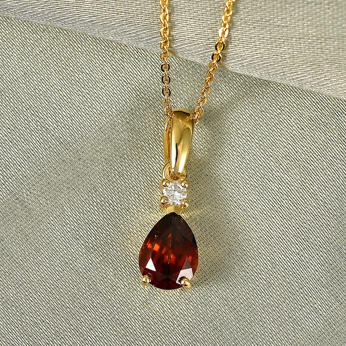 Premium Red Zircon and Luxuriant Lab Grown Diamond G-H SI 2.00 ctw Pendant Necklace in 18K Vermeil Yellow Gold Over Sterling Silver 20 Inches  image number 1