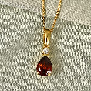Premium Red Zircon and Luxuriant Lab Grown Diamond G-H SI 2.00 ctw Pendant Necklace in 18K Vermeil Yellow Gold Over Sterling Silver 20 Inches 