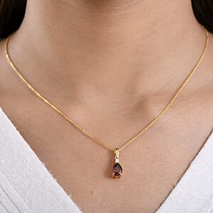 Premium Red Zircon and Luxuriant Lab Grown Diamond G-H SI 2.00 ctw Pendant Necklace in 18K Vermeil Yellow Gold Over Sterling Silver 20 Inches 