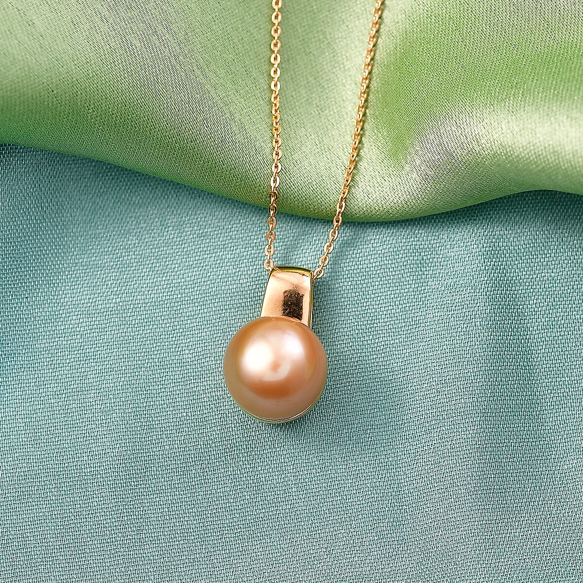 D'Joy South Sea Golden Cultured Pearl Solitaire Pendant Necklace in 18K Vermeil Yellow Gold Over Sterling Silver 20 Inches image number 1