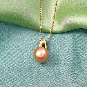 D'Joy South Sea Golden Cultured Pearl Solitaire Pendant Necklace in 18K Vermeil Yellow Gold Over Sterling Silver 20 Inches
