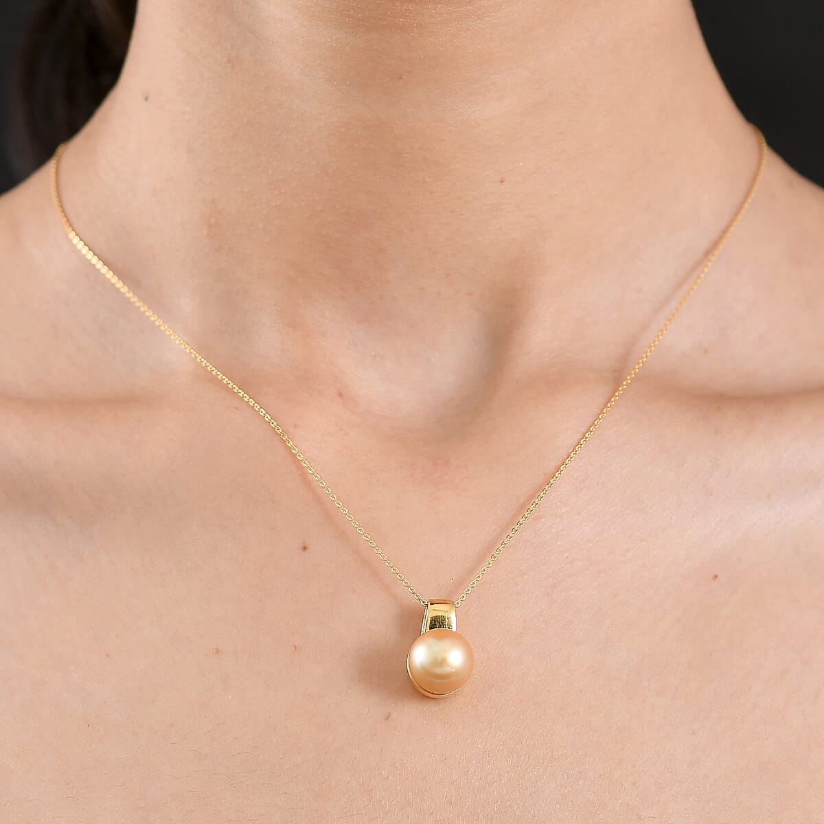 D'Joy South Sea Golden Cultured Pearl Solitaire Pendant Necklace in 18K Vermeil Yellow Gold Over Sterling Silver 20 Inches image number 2