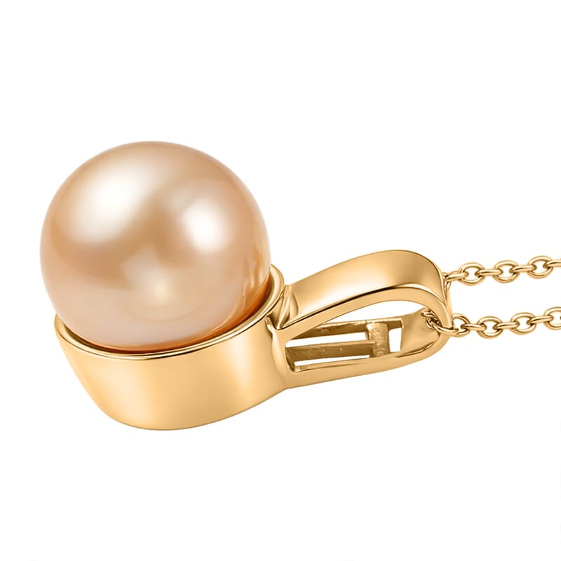 D'Joy South Sea Golden Cultured Pearl Solitaire Pendant Necklace in 18K Vermeil Yellow Gold Over Sterling Silver 20 Inches