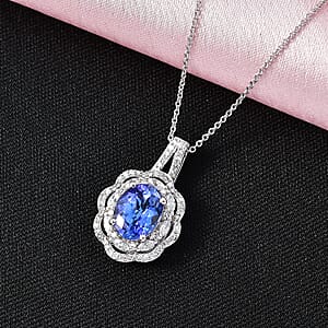 Premium Tanzanite and Luxuriant Lab Grown Diamond E-F VS 2.30 ctw Blue Crownfire Pendant Necklace in 10K White Gold 20 Inches