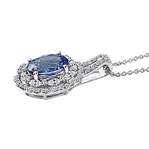 Premium Tanzanite and Luxuriant Lab Grown Diamond E-F VS 2.30 ctw Blue Crownfire Pendant Necklace in 10K White Gold 20 Inches
