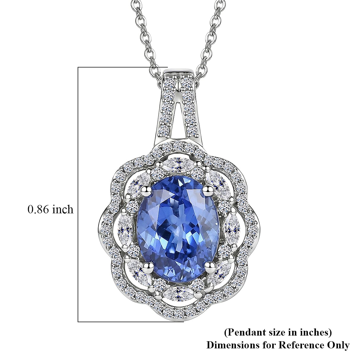 Premium Tanzanite and Luxuriant Lab Grown Diamond E-F VS 2.30 ctw Blue Crownfire Pendant Necklace in 10K White Gold 20 Inches