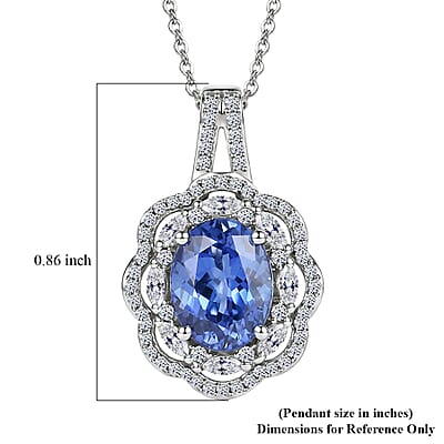 Premium Tanzanite and Luxuriant Lab Grown Diamond E-F VS 2.30 ctw Blue Crownfire Pendant Necklace in 10K White Gold 20 Inches