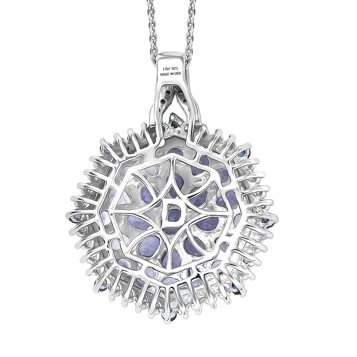 D'Joy Tanzanite and Multi Gemstone 4.40 ctw Geometrical Arab Art Pendant Necklace in Rhodium Over Sterling Silver (20 Inches) image number 4