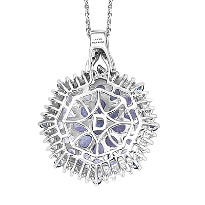 D'Joy Tanzanite and Multi Gemstone 4.40 ctw Geometrical Arab Art Pendant Necklace in Rhodium Over Sterling Silver (20 Inches)