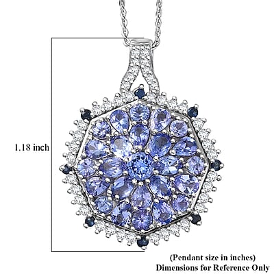D'Joy Tanzanite and Multi Gemstone 4.40 ctw Geometrical Arab Art Pendant Necklace in Rhodium Over Sterling Silver (20 Inches)