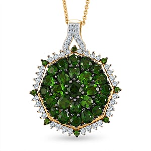 D'Joy Chrome Diopside and Moissanite 4.50 ctw Geometrical Arab Art Pendant Necklace in 18K Vermeil Yellow Gold Over Sterling Silver (20 Inches)