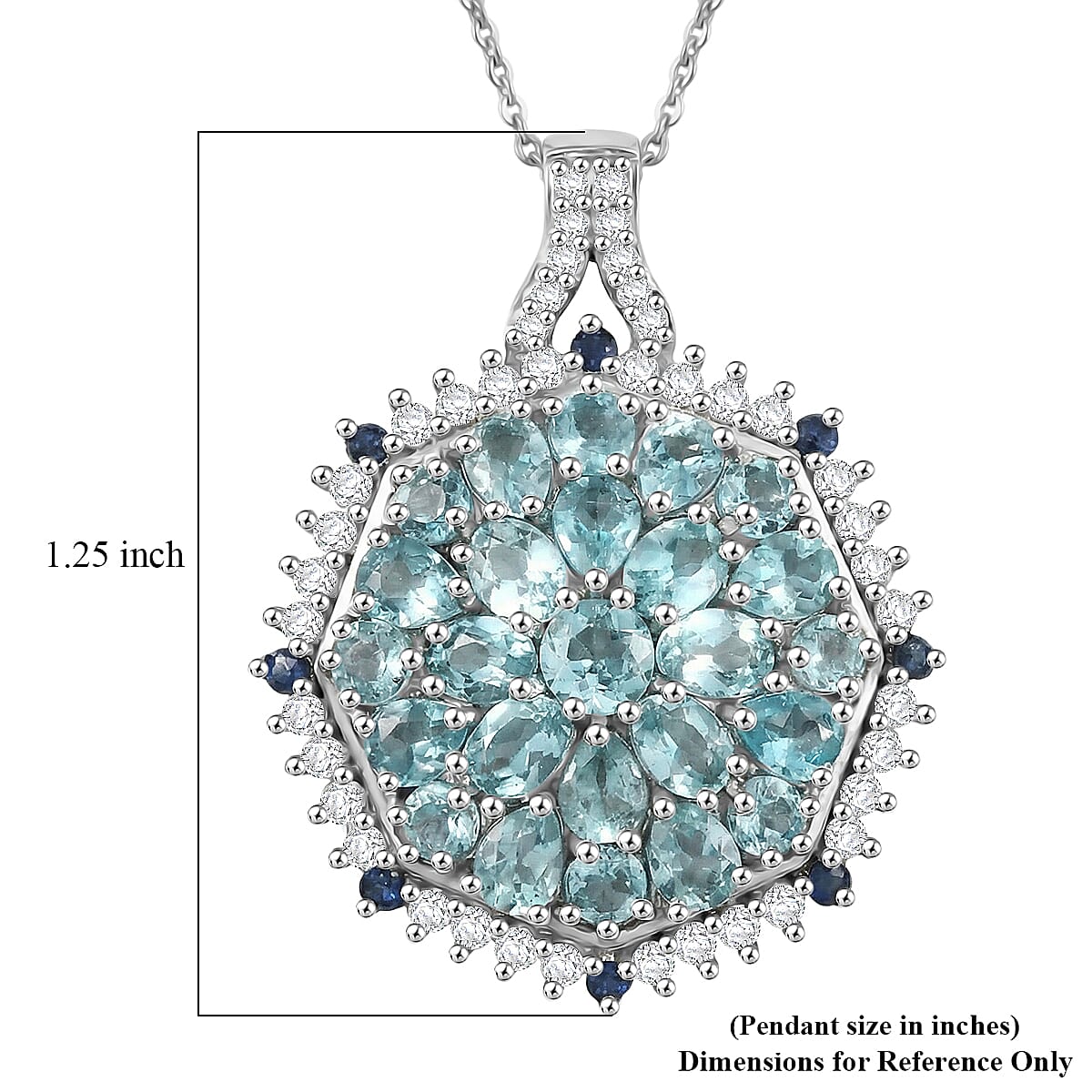 D'Joy Betroka Blue Apatite and Multi Gemstone 4.90 ctw Geometrical Arab Art Pendant Necklace (20 Inches) in Rhodium Over Sterling Silver image number 5