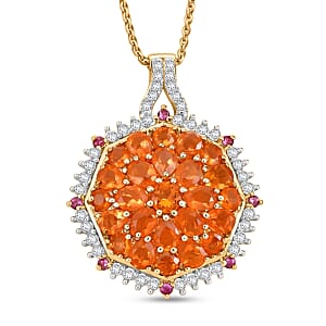 D'Joy Jalisco Fire Opal and Moissanite 3.25 ctw Geometrical Arab Art Pendant Necklace in 18K Vermeil Yellow Gold Over Sterling Silver (20 Inches)