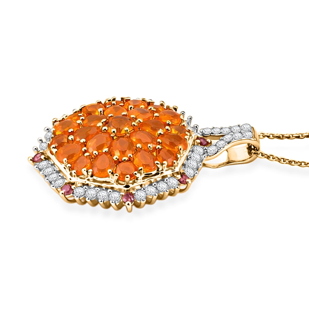 D'Joy Jalisco Fire Opal and Moissanite 3.25 ctw Geometrical Arab Art Pendant Necklace in 18K Vermeil Yellow Gold Over Sterling Silver (20 Inches) image number 3