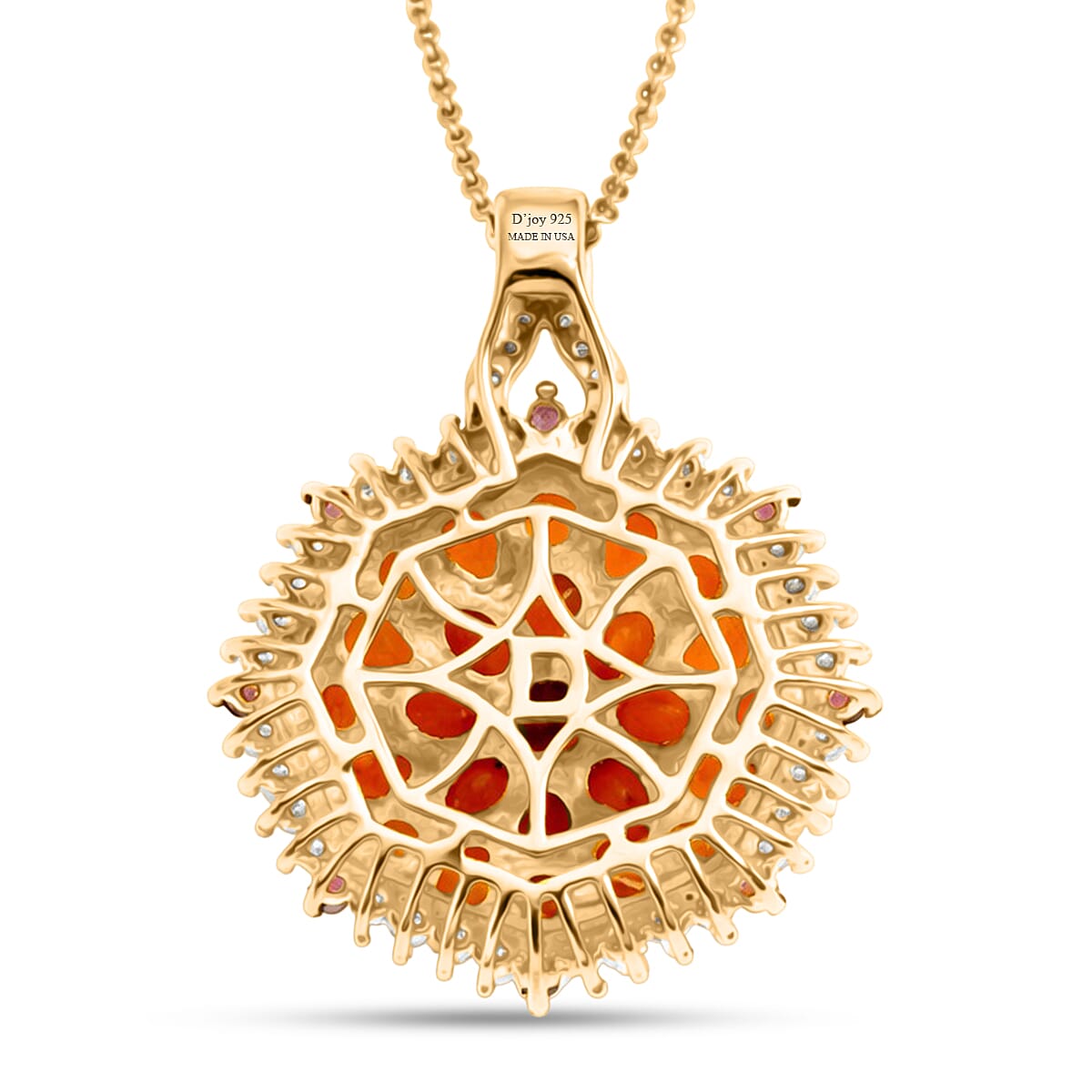 D'Joy Jalisco Fire Opal and Moissanite 3.25 ctw Geometrical Arab Art Pendant Necklace in 18K Vermeil Yellow Gold Over Sterling Silver (20 Inches) image number 4