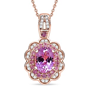 D'Joy Premium Martha Rocha Kunzite and Multi Gemstone 2.90 ctw Flower Pendant Necklace in 18K Vermeil Rose Gold Over Sterling Silver (20 Inches)