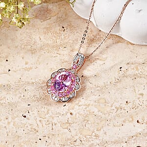 D'Joy Premium Martha Rocha Kunzite and Multi Gemstone 2.90 ctw Flower Pendant Necklace in 18K Vermeil Rose Gold Over Sterling Silver (20 Inches)