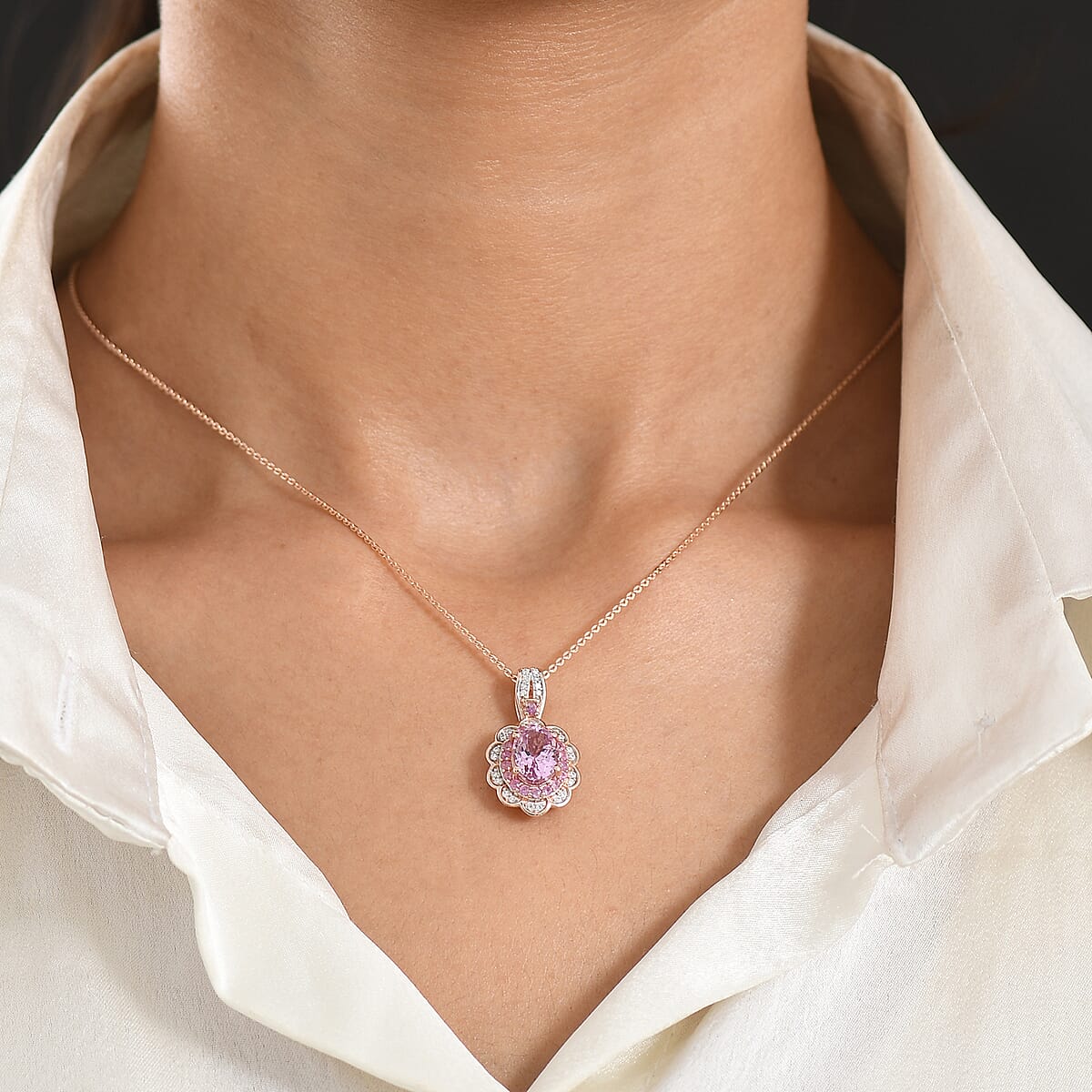 D'Joy Premium Martha Rocha Kunzite and Multi Gemstone 2.90 ctw Flower Pendant Necklace in 18K Vermeil Rose Gold Over Sterling Silver (20 Inches) image number 2