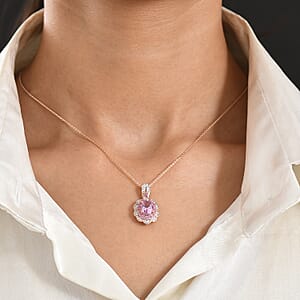 D'Joy Premium Martha Rocha Kunzite and Multi Gemstone 2.90 ctw Flower Pendant Necklace in 18K Vermeil Rose Gold Over Sterling Silver (20 Inches)