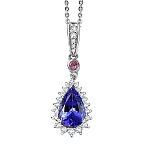 D'Joy Premium Tanzanite, Mahenge Spinel and Diamond 2.00 ctw Blue Heirloom Drop Pendant Necklace in Rhodium Over Sterling Silver 20 Inches 