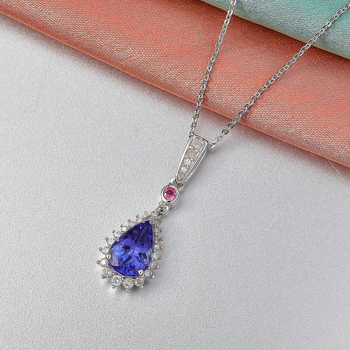 D'Joy Premium Tanzanite, Mahenge Spinel and Diamond 2.00 ctw Blue Heirloom Drop Pendant Necklace in Rhodium Over Sterling Silver 20 Inches  image number 1