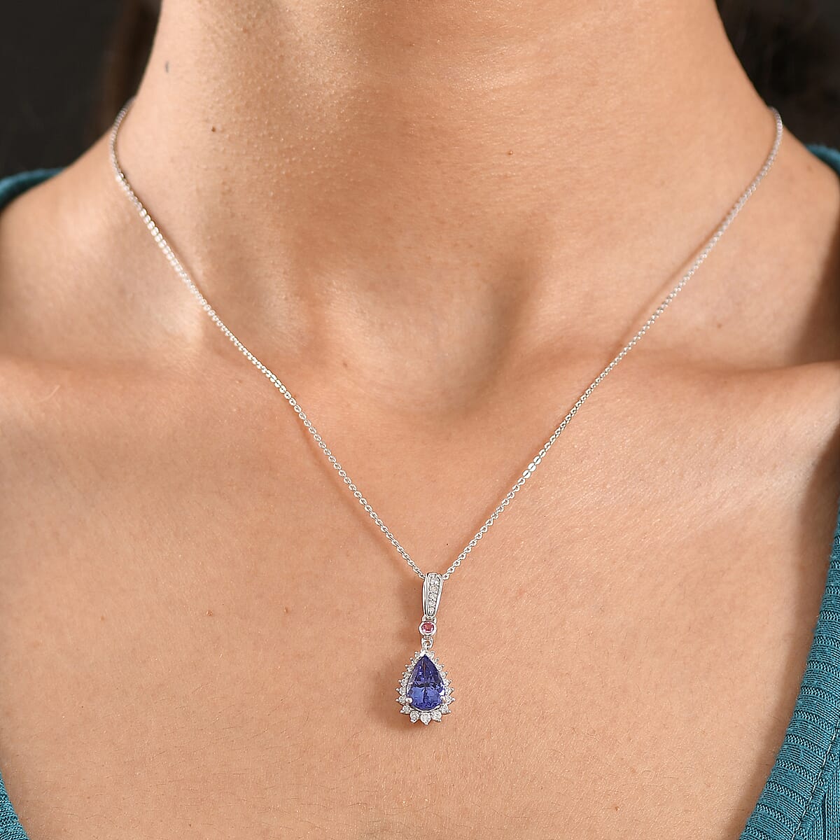 D'Joy Premium Tanzanite, Mahenge Spinel and Diamond 2.00 ctw Blue Heirloom Drop Pendant Necklace in Rhodium Over Sterling Silver 20 Inches  image number 2