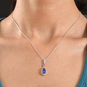 D'Joy Premium Tanzanite, Mahenge Spinel and Diamond 2.00 ctw Blue Heirloom Drop Pendant Necklace in Rhodium Over Sterling Silver 20 Inches 
