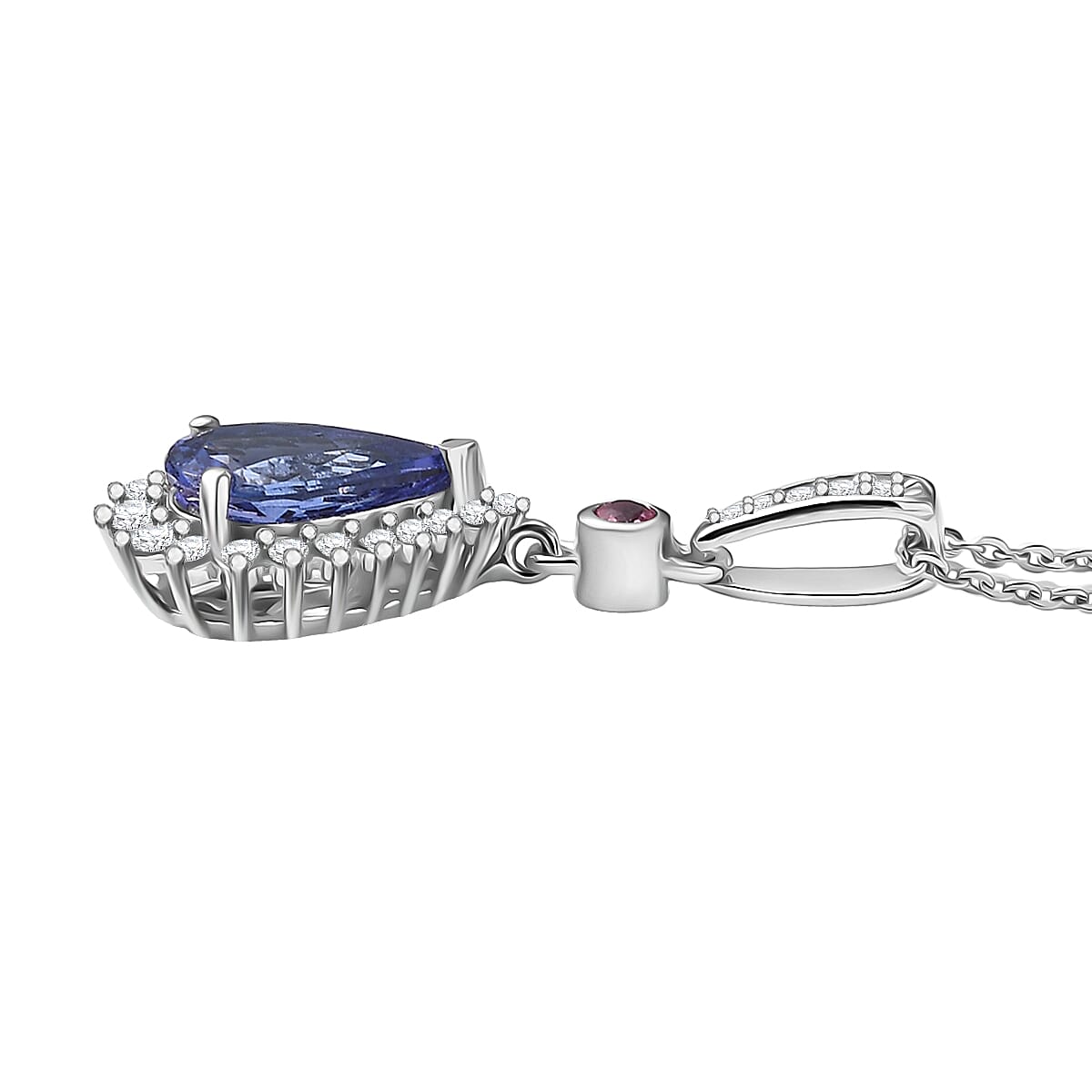 D'Joy Premium Tanzanite, Mahenge Spinel and Diamond 2.00 ctw Blue Heirloom Drop Pendant Necklace in Rhodium Over Sterling Silver 20 Inches  image number 3