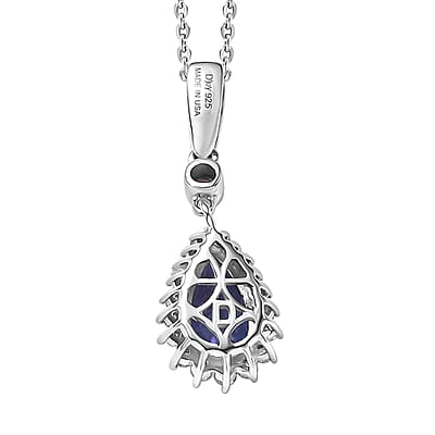D'Joy Premium Tanzanite, Mahenge Spinel and Diamond 2.00 ctw Blue Heirloom Drop Pendant Necklace in Rhodium Over Sterling Silver 20 Inches